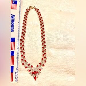 Elegant Red and Silver Necklace Marked 925 with Swan? hallmark.
